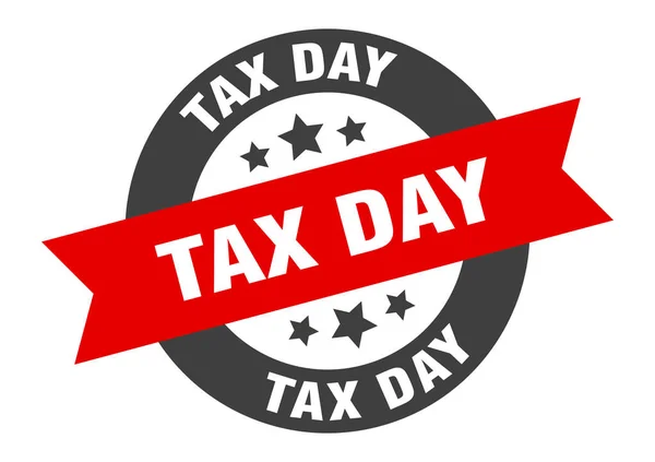 Signe du jour de l'impôt. autocollant ruban rond noir-rouge — Image vectorielle