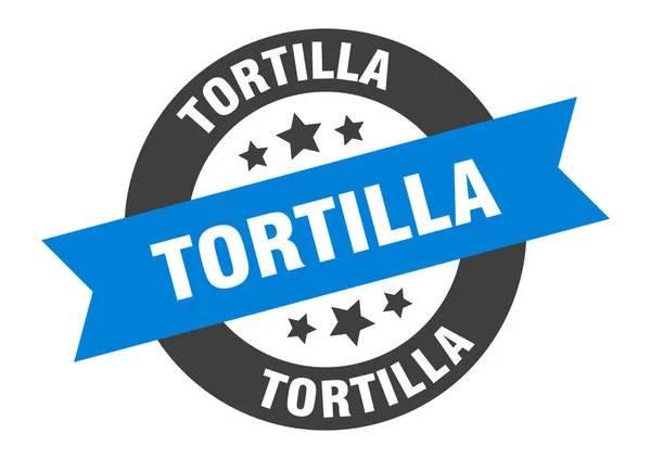 Tortilla-Zeichen. tortilla blau-schwarz runde Band Aufkleber — Stockvektor