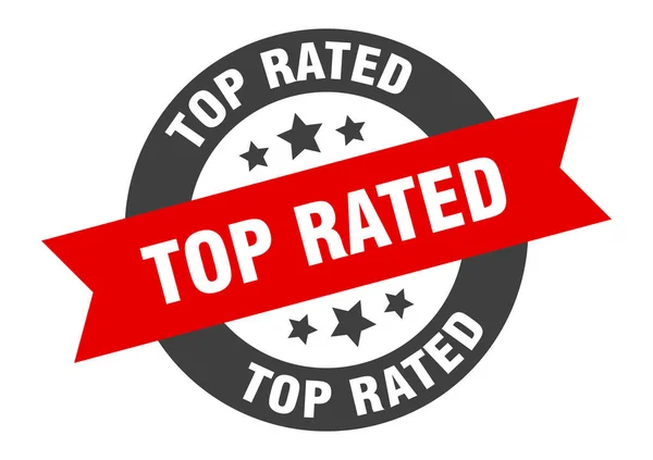 Bestbewertetes Zeichen. Top bewertete schwarz-rote runde Bandaufkleber — Stockvektor