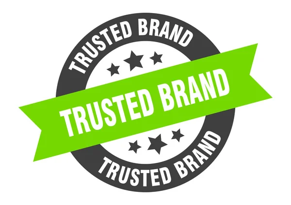 Доверенный знак бренда. доверенная марка черно-зеленая круглая наклейка — стоковый вектор