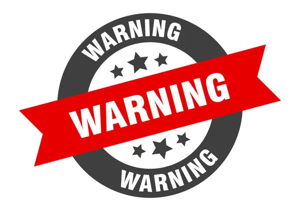 Warnzeichen. Warnung schwarz-rot runde Bandaufkleber — Stockvektor
