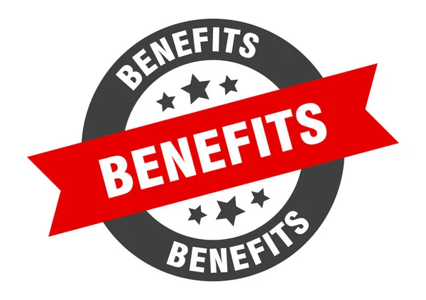 Sinal de benefícios. benefícios adesivo fita redonda preto-vermelho — Vetor de Stock