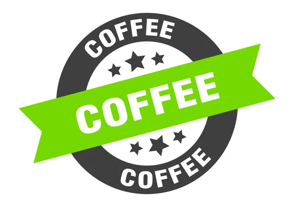 Koffiebordje. koffie zwart-groene ronde lint sticker — Stockvector