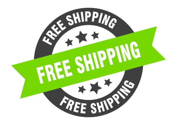 Free shipping sign. free shipping black-green round ribbon sticker — ストックベクタ