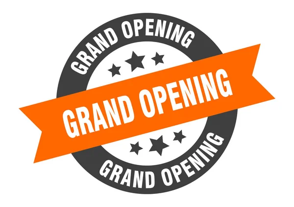 Grand opening sign. grand opening orange-black round ribbon sticker — Stock Vector