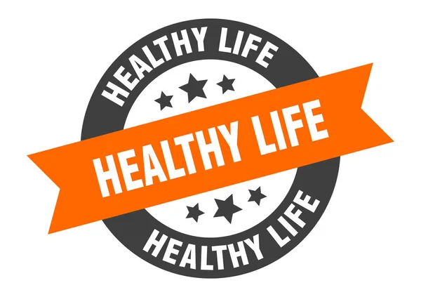 Gesundes Lebenszeichen. gesundes Leben orange-schwarze runde Bandaufkleber — Stockvektor