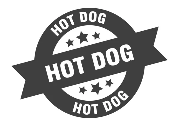 Hot dog sign. hot dog black round ribbon sticker — ストックベクタ