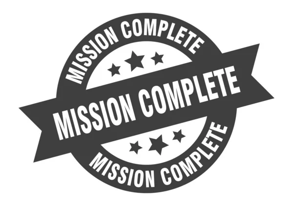 Mission complete sign. mission complete black round ribbon sticker — ストックベクタ