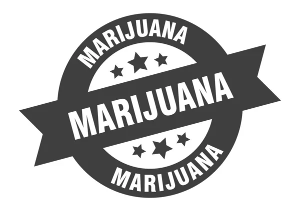 Segno di marijuana. adesivo nastro nero marijuana rotondo — Vettoriale Stock