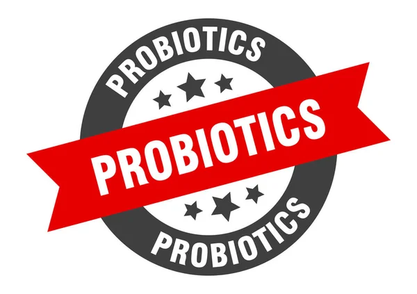 Probiotika unterzeichnen. Probiotika schwarz-rot runde Bandaufkleber — Stockvektor