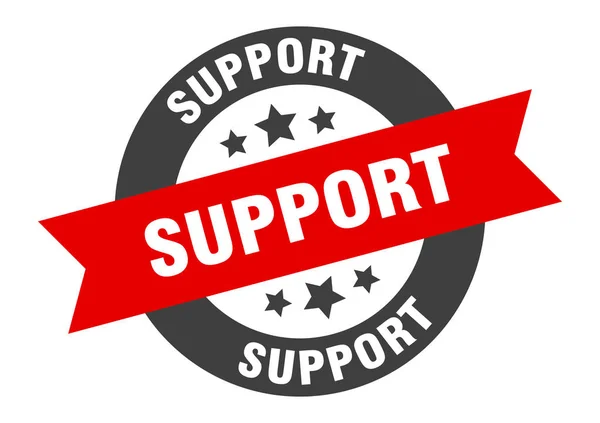 Unterstützungszeichen. unterstützen schwarz-rote runde Bandaufkleber — Stockvektor