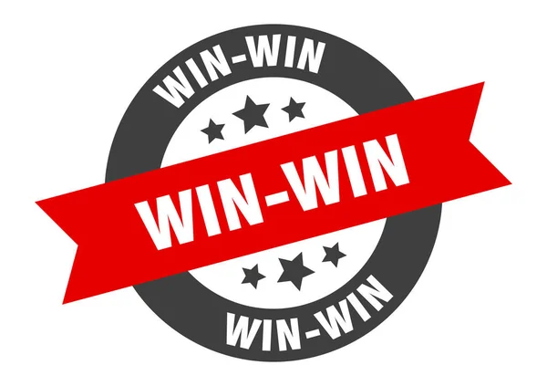 Signo de ganar-ganar. etiqueta engomada de cinta redonda negro-rojo win-win — Vector de stock