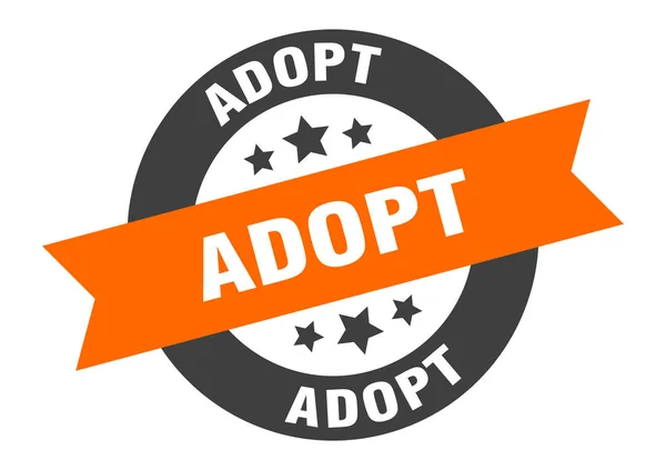 Adopt sign. adopt orange-black round ribbon sticker — ストックベクタ