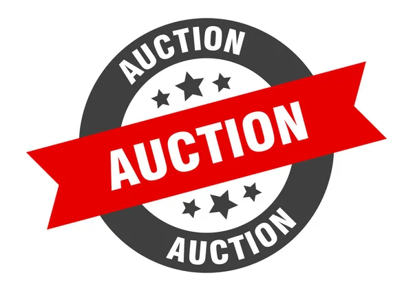 Auktionsschild. Auktion schwarz-roter Sticker mit rundem Band — Stockvektor