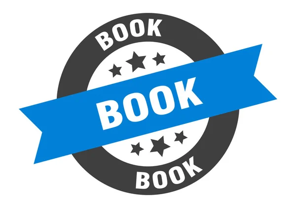 Sinal do livro. livro azul-preto fita redonda adesivo —  Vetores de Stock