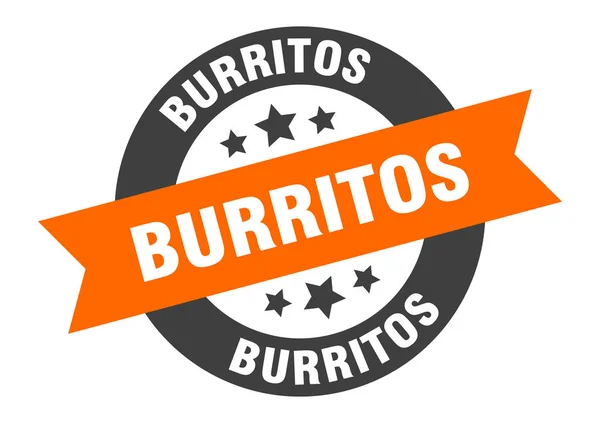 Burritos-kyltti. burritos oranssi-musta pyöreä nauha tarra — vektorikuva