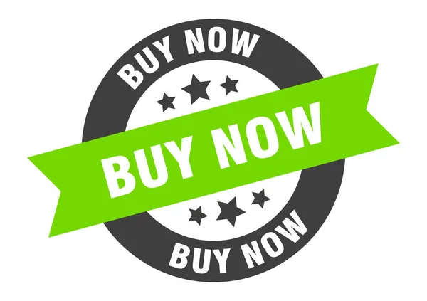 Buy now sign. buy now black-green round ribbon sticker — 图库矢量图片