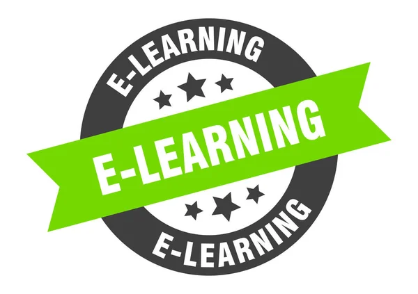 Signo de aprendizaje electrónico. e-learning etiqueta engomada cinta redonda negro-verde — Archivo Imágenes Vectoriales