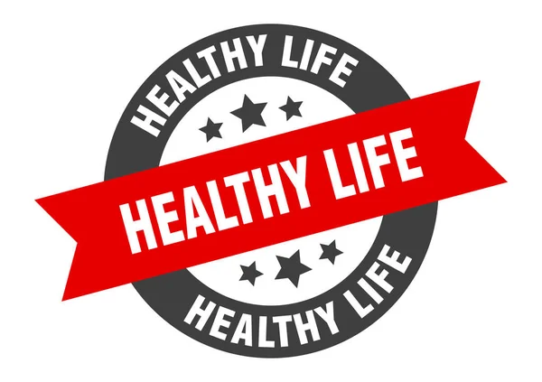 Signo de vida saludable. vida saludable negro-rojo cinta redonda pegatina — Vector de stock