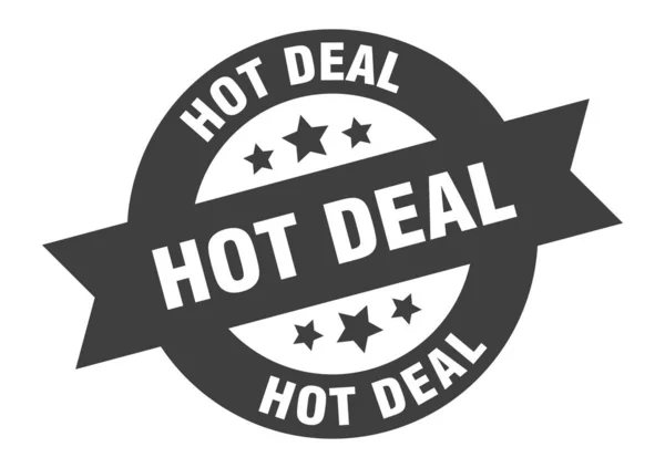 Znamení žhavé dohody. hot deal černá kulatá stuha samolepka — Stockový vektor