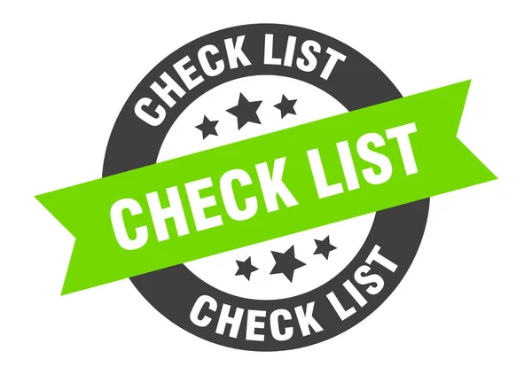 チェックリストのサインチェックリスト黒緑の丸リボンステッカー — ストックベクタ