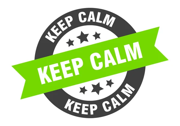 Keep calm sign. keep calm black-green round ribbon sticker — Stok Vektör