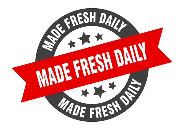 Made fresh daily sign. made fresh daily black-red round ribbon sticker — Stock Vector