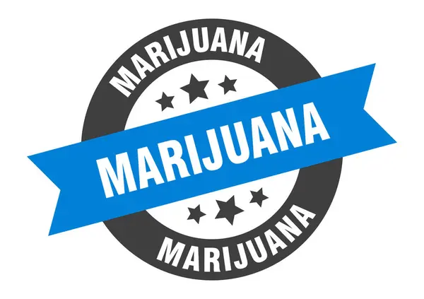 Signo de marihuana. etiqueta engomada cinta redonda azul-negro marihuana — Vector de stock