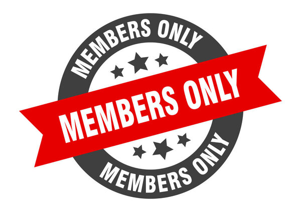 members only sign. members only black-red round ribbon sticker