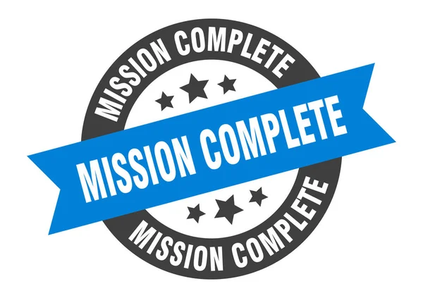 Mission complete sign. mission complete blue-black round ribbon sticker — Stock Vector