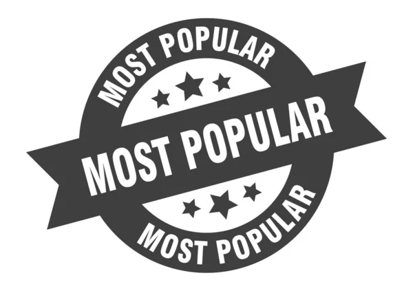 Most popular sign. most popular black round ribbon sticker — Stock Vector