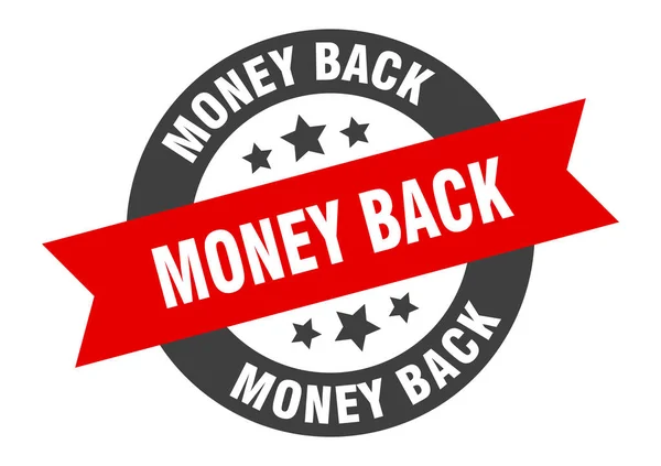 Geld-zurück-Zeichen. Geld zurück schwarz-rot runde Bandaufkleber — Stockvektor