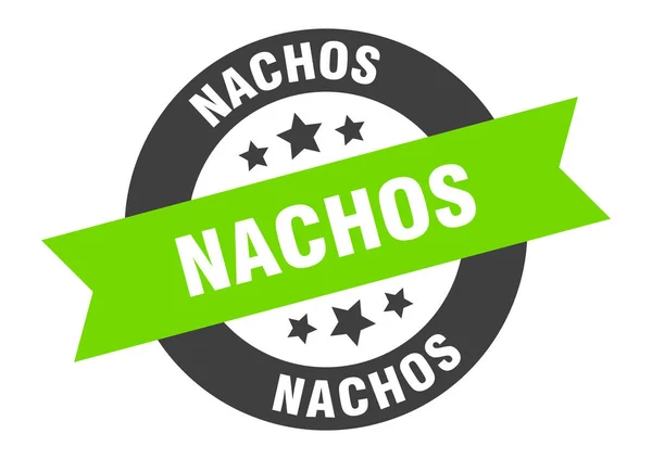 Napis nachos. nachos czarno-zielona okrągła wstążka naklejka — Wektor stockowy