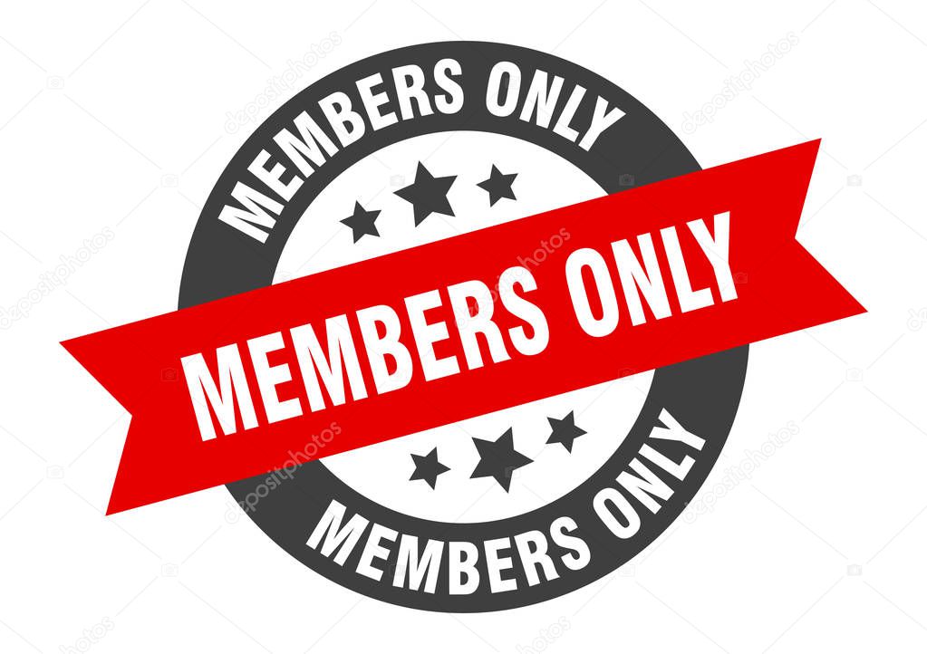 members only sign. members only black-red round ribbon sticker