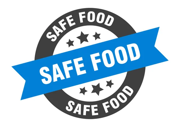 Sinal de comida segura. etiqueta redonda azul-preta segura da fita do alimento — Vetor de Stock