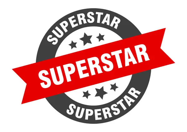 Sinal de super estrela. superstar preto-vermelho fita redonda adesivo —  Vetores de Stock