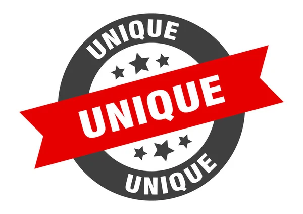Uniek teken. unieke zwart-rode ronde lintsticker — Stockvector