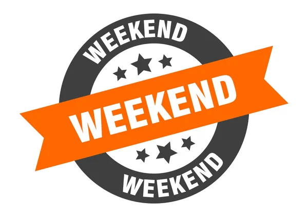 Weekend sign. weekend orange-black round ribbon sticker — Stock Vector