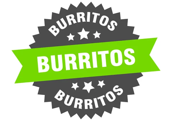 Burritos-kyltti. burritos vihreä-musta pyöreä bändi etiketti — vektorikuva