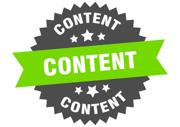 Signo de contenido. contenido etiqueta de banda circular verde-negro — Vector de stock