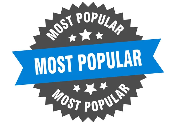 Sinal mais popular. etiqueta de faixa circular azul-preta mais popular —  Vetores de Stock