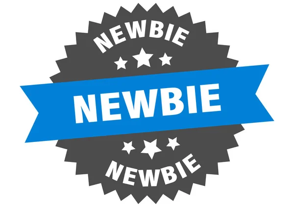 Nieuwkomer teken. newbie blauw-zwart circulaire band label — Stockvector