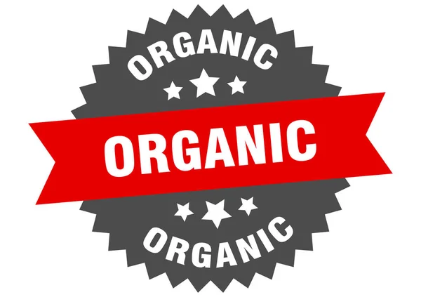 Organik işaret. organik kırmızı-siyah yuvarlak bant etiketi — Stok Vektör