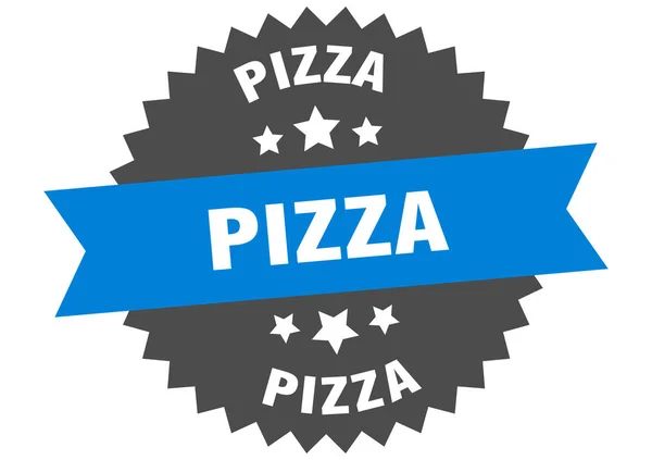Pizzaskylt. pizza blå-svart cirkulärt band etikett — Stock vektor