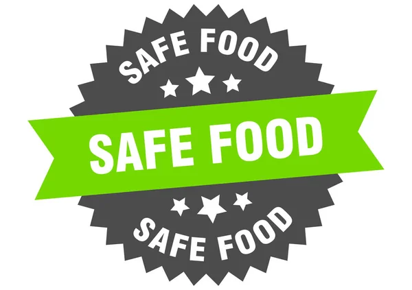 Señal de comida segura. alimentos seguros etiqueta de banda circular verde-negro — Vector de stock