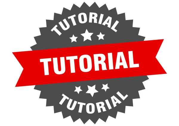 Sinal tutorial. tutorial vermelho-preto etiqueta banda circular —  Vetores de Stock