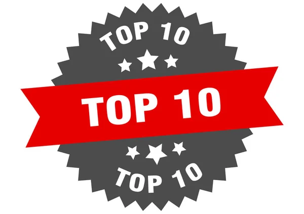 Parte superior 10 signo. top 10 etiqueta de banda circular rojo-negro — Vector de stock