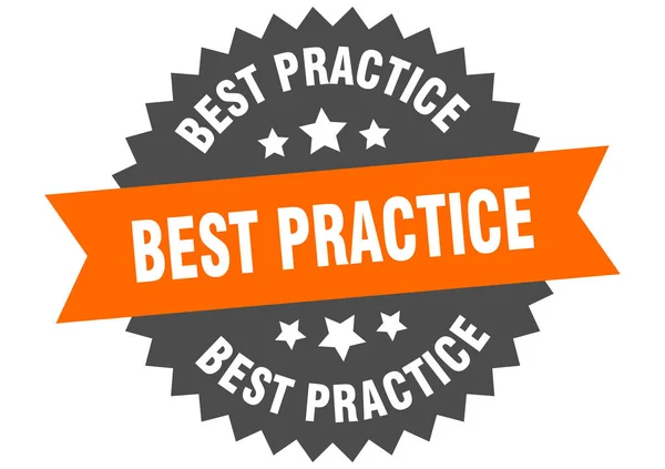 Segno delle migliori pratiche. best practice etichetta circolare arancione-nera — Vettoriale Stock