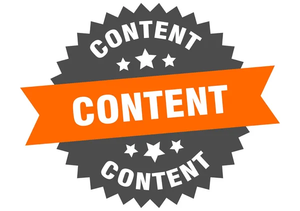 Signo de contenido. contenido naranja-negro banda circular etiqueta — Vector de stock
