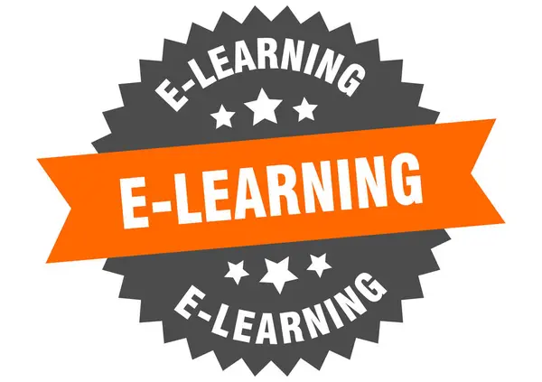 Signo de aprendizaje electrónico. e-learning etiqueta de banda circular naranja-negro — Archivo Imágenes Vectoriales